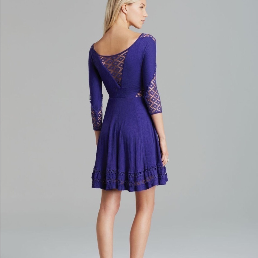 FREE PEOPLE To The Point Dress Size S Purple 3/4 Sleeve Crochet Panels Lined EUC - Picture 5 of 12